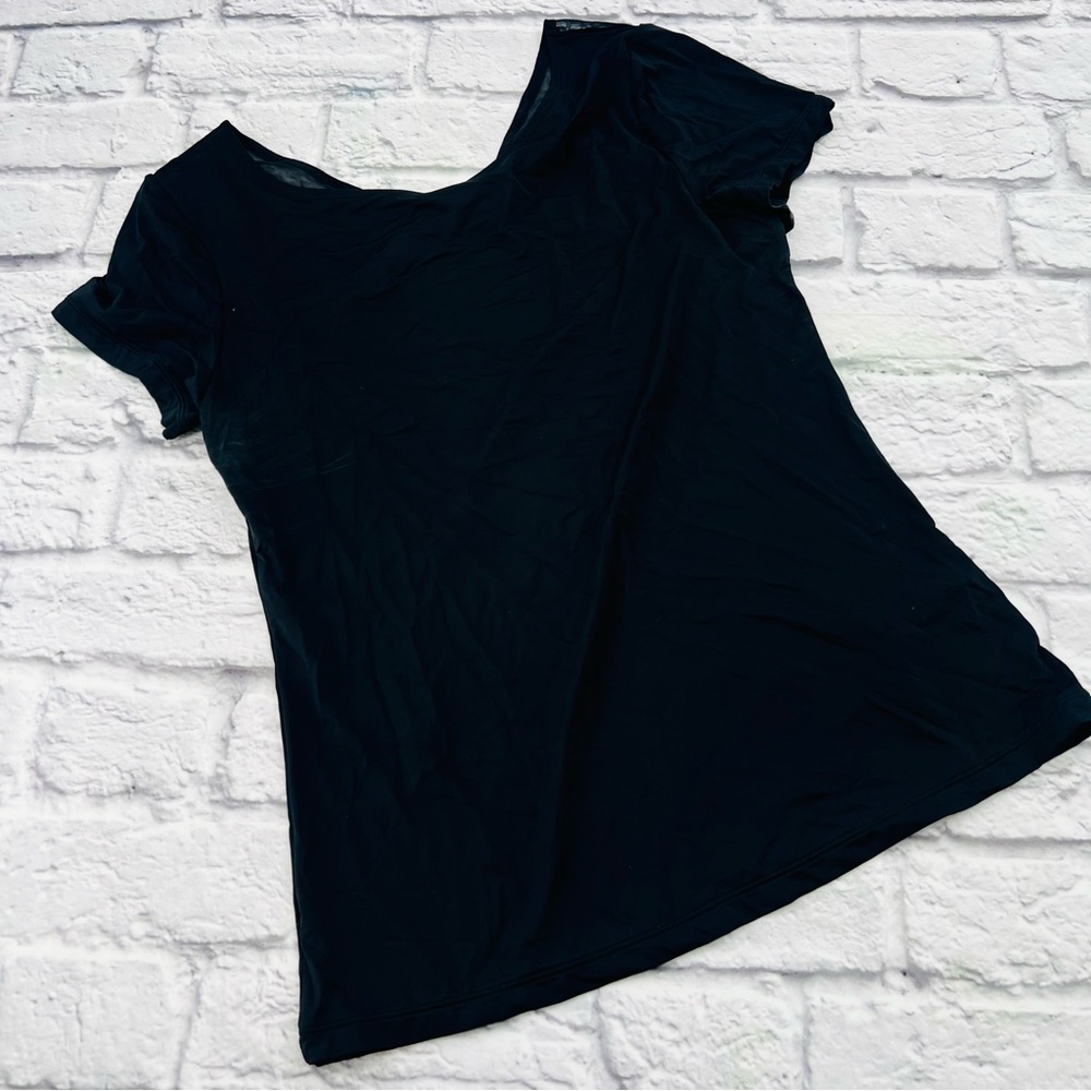 ZYIA Active Black Short Sleeve Tee Twist Open Back Size Small